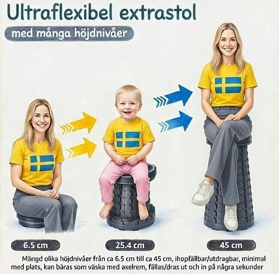 Ny Justerbar pall, kan bäras som väska med integrerad handtem/axelrem