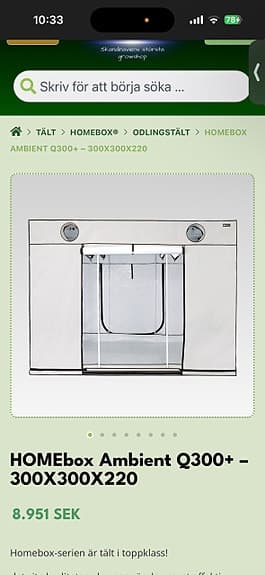 Homebox tält med fläkt och tillbehör