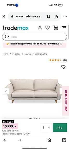 En 3-sits Tygsoffa och en fåtölj