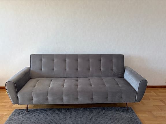 Velvet Sofa Bed Light Grey SELNES (3 Seater)