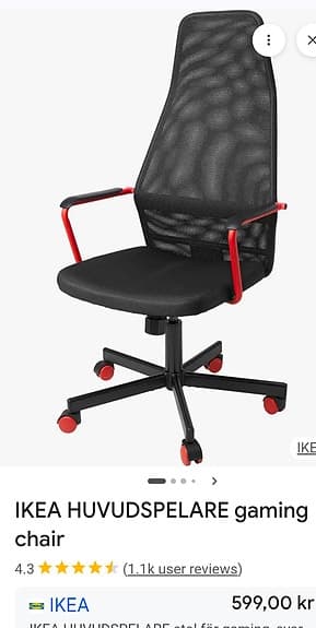 IKEA kontorsstol svart med röda detaljer