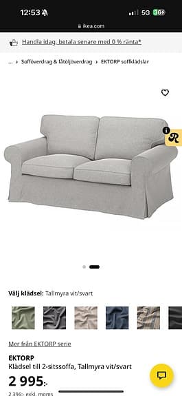 IKEA sofföverdrag 2-sits soffa grå tyg, EKTORP