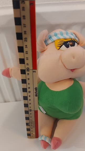 Vintage mjukisdjur gris – rolig figur i baddräkt – retro leksak ca 1990-tal