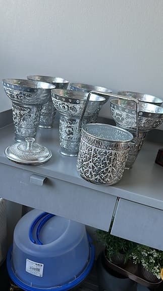 &Tradition dekorationsset metallskålar och hink silverfärgade