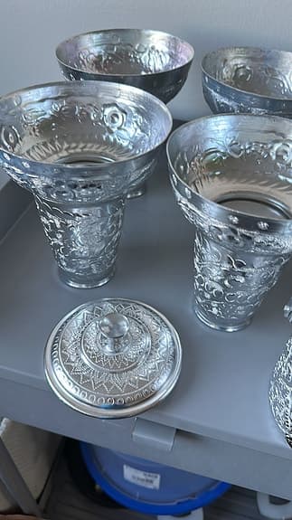 &Tradition dekorationsset metallskålar och hink silverfärgade