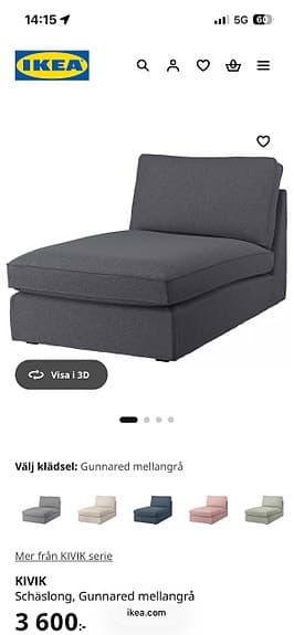 IKEA Kivik schäslong mörkgrå tyg