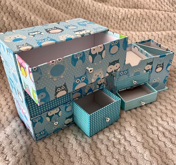 Förvaringslådor ugglemönster blå