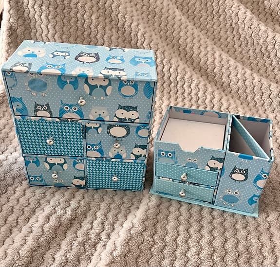 Förvaringslådor ugglemönster blå