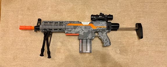 MoFass Electric Sniper för Nerf leksaksgevär med kikarsikte och bipod grå orange