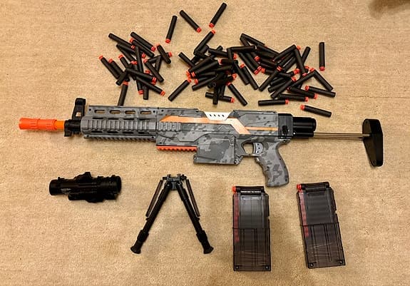 MoFass Electric Sniper för Nerf leksaksgevär med kikarsikte och bipod grå orange