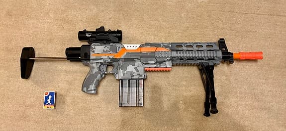 MoFass Electric Sniper för Nerf leksaksgevär med kikarsikte och bipod grå orange