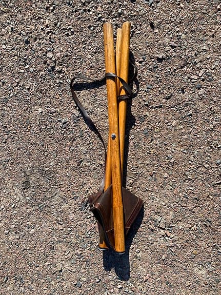 Hopfällbar pall läder brun trä