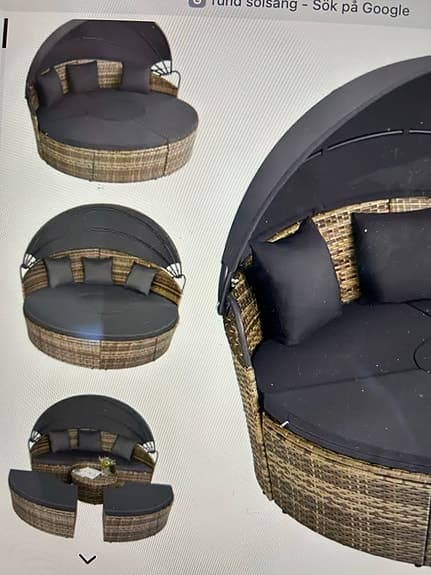 Rund solsäng med tak konstrotting svart