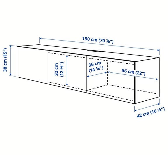 BESTÅTV bench with doors, white/Kallviken light grey, 180x42x38 cm