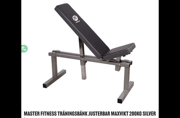 Master Fitness, bänk, ställning stång och vikter.