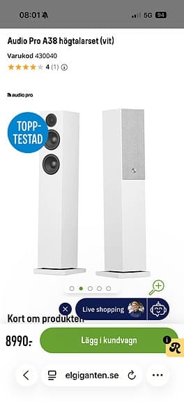 Audio Pro A38 Hi-Fi högtalarset med subwoofer