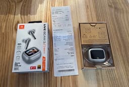 JBL Live Beam 3 trådlösa hörlurar silver, noise cancelling - OANVÄNDA!