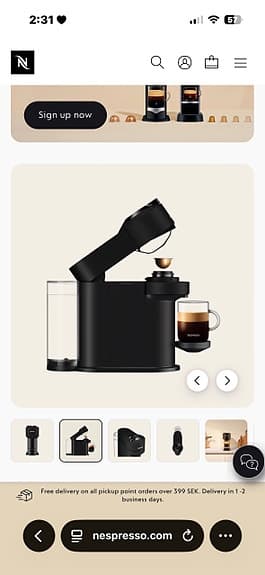 Nespresso Vertuo Pop kaffemaskin matt svart
