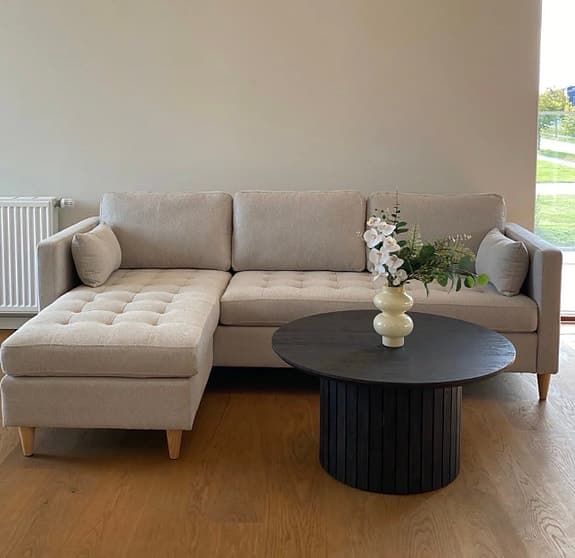 schäslongsoffa - Ljus beige - L: 215 x D: 82 x H: 78 cm