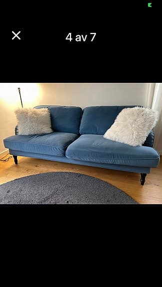 IKEA soffa och fåtölj med fotpall blå tyg