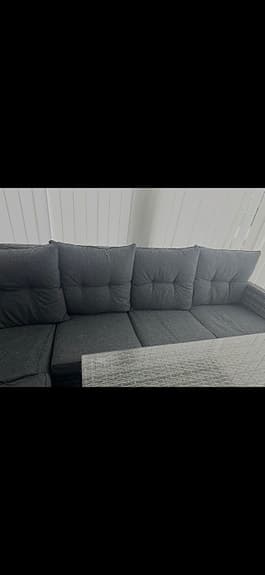 Hörnsoffa med bord utemöbelset rotting grå
