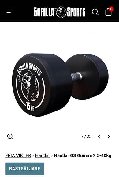 Gorilla Sports hantel 15 kg gjutjärn och gummi svart
