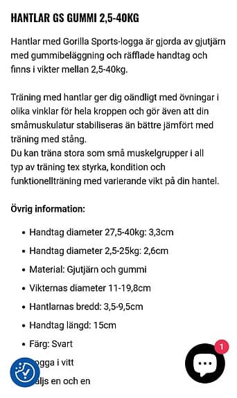 Gorilla Sports hantel 15 kg gjutjärn och gummi svart