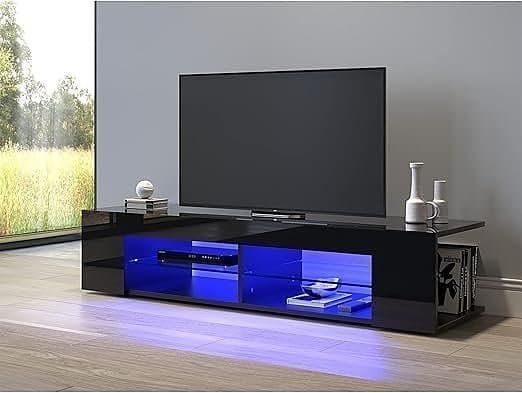 Helt ny TV-skåp - svart, 12-LED-färger, glasgolv, festbord 135 cm bred