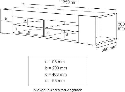 Helt ny TV-skåp - svart, 12-LED-färger, glasgolv, festbord 135 cm bred