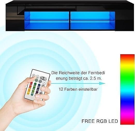 Helt ny TV-skåp - svart, 12-LED-färger, glasgolv, festbord 135 cm bred