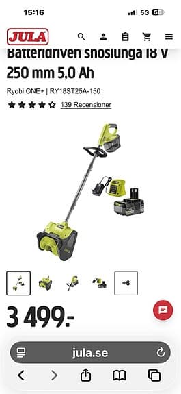 Ryobi snöslunga batteridriven