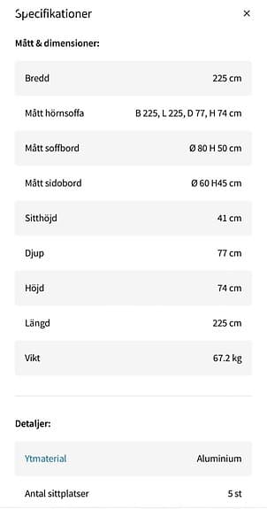 Loungesoffa med soffbord & sidobord
