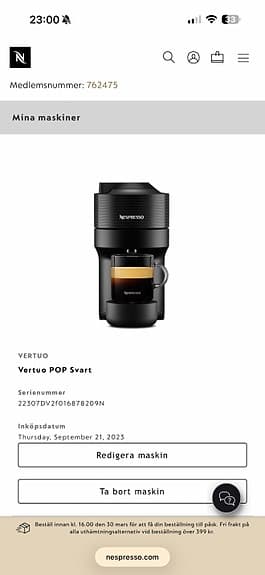 Nespresso Vertuo Pop kaffemaskin svart+ Holder
