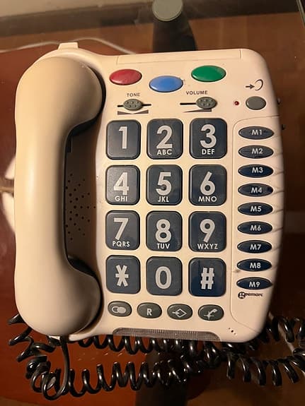 Geemarc bordstelefon med stora knappar vit Vintage