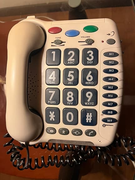 Geemarc bordstelefon med stora knappar vit Vintage