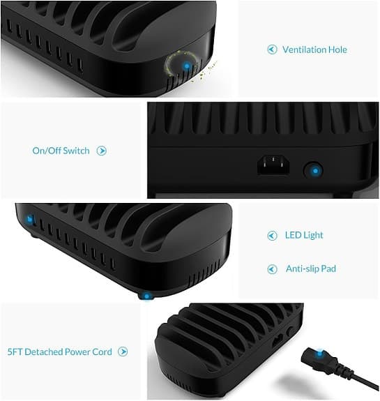 ORICO Multi USB Laddstation 70W - 7 USB-A portar. Ladda flera enheter samtidigt