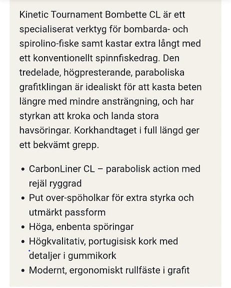 Kinetic Tournament Bombette CL haspelspö 11’2” 12–40 g