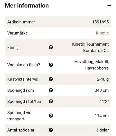 Kinetic Tournament Bombette CL haspelspö 11’2” 12–40 g
