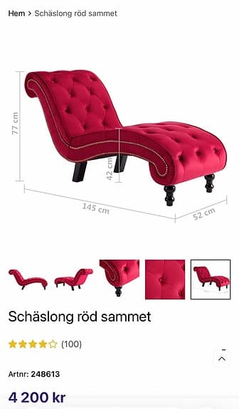 Schäslong i röd sammet