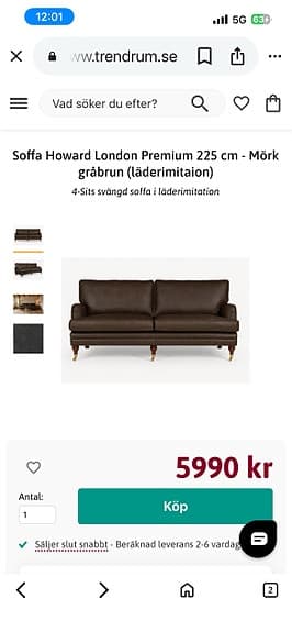 Soffa/2 fåtöljer/2 fotpallar/soffgrupp