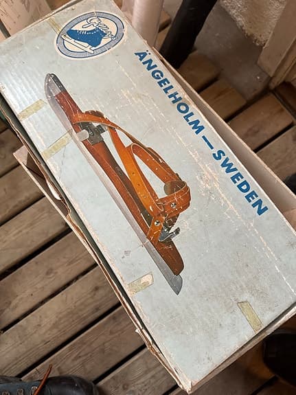 Lundbergs långfärdsskridskor trä metallremmar