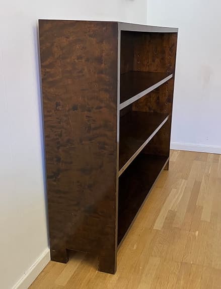 Låg bokhylla i bonad björk, Art deco