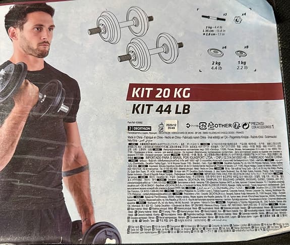 3 x Hantelkit 25 mm, 20 kg + extravikter (4x5kg)