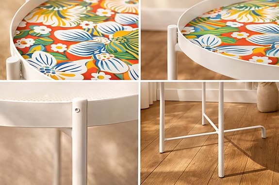 Sidobord tapetserad m. Josef Frank "Eldblomman"