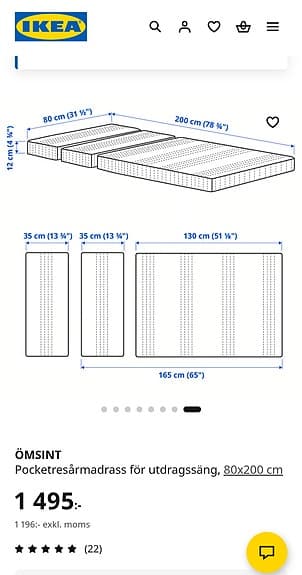 IKEA barnsäng (MINNEN) med vit madrass (ÖMSINT)