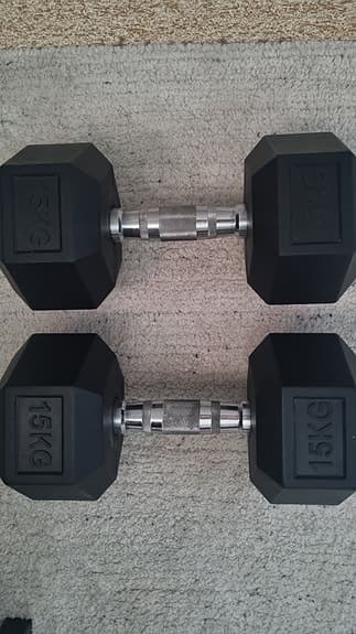 Hantelset hexhantlar 15 kg gummi
