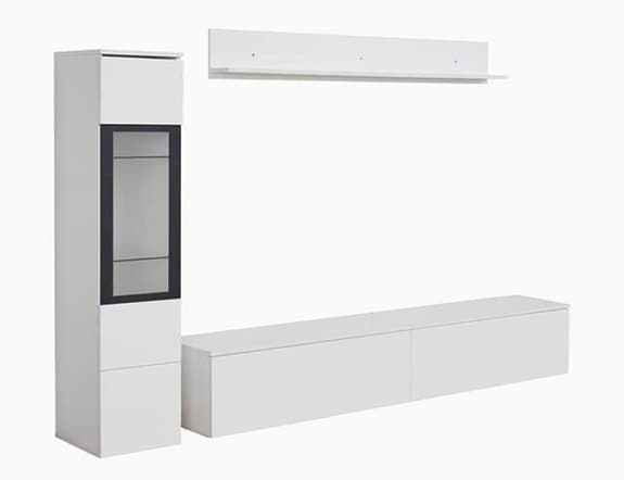 TV-möbelset 3-delar i vit högglans med LED - TV-bänk, vitrinskåp & väggmontering