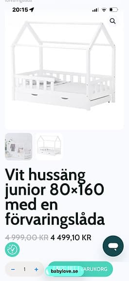 hussäng junior 80×160 med en förvaringslåda och madrass
