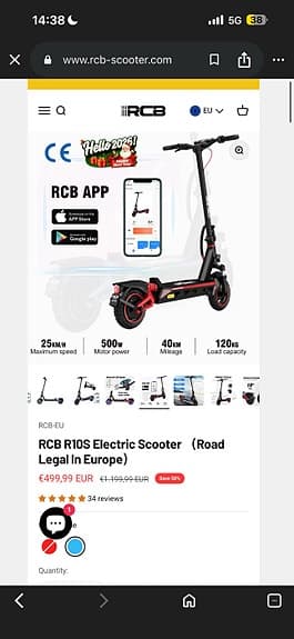 RCB R10S elscooter 500W svart röd