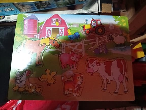 Träpussel bondgård och traktor flerfärgad nytt i plast förpackning